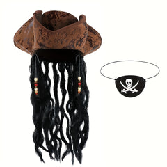 Pirate Captain Costume Set Hat & Eye Mask Polyester Halloween Cosplay