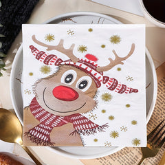 20pcs Christmas Reindeer Napkins 2 Ply Holiday Dinner & Party Decor Green