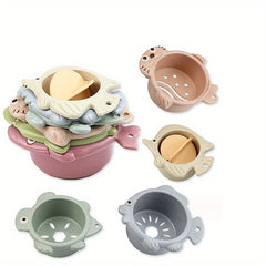 Cartoon Fish Stacking Cups Set for Kids Bath & Pool Play