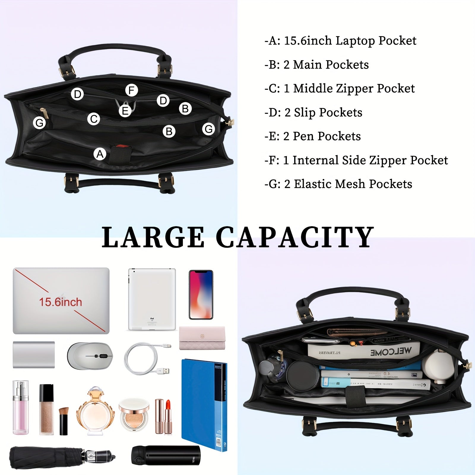 Waterproof PU Leather Laptop Work Bag for Women