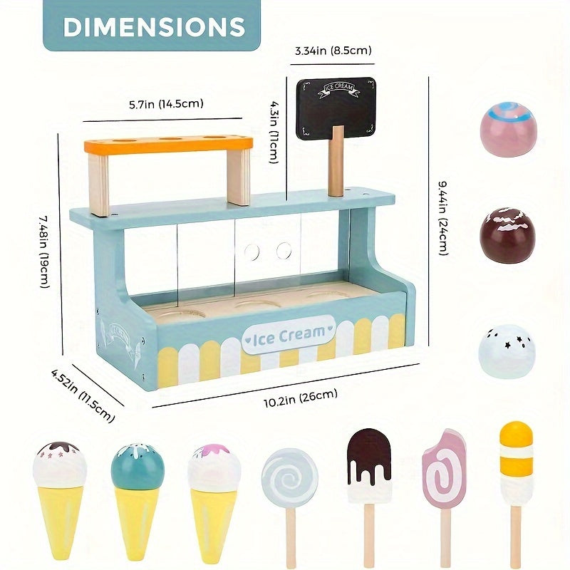 Wooden Ice Cream Counter Game Set Pretend Play Kitchen Food Toy Gift Boys Girls