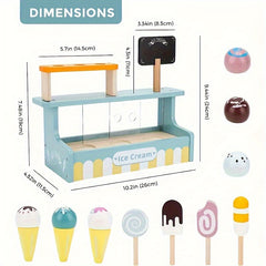 Wooden Ice Cream Counter Game Set Pretend Play Kitchen Food Toy Gift Boys Girls
