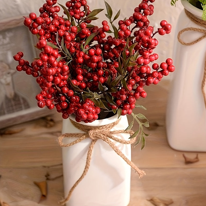 12pcs Artificial Red Berries Christmas Tree Decoration DIY Holiday Supplies