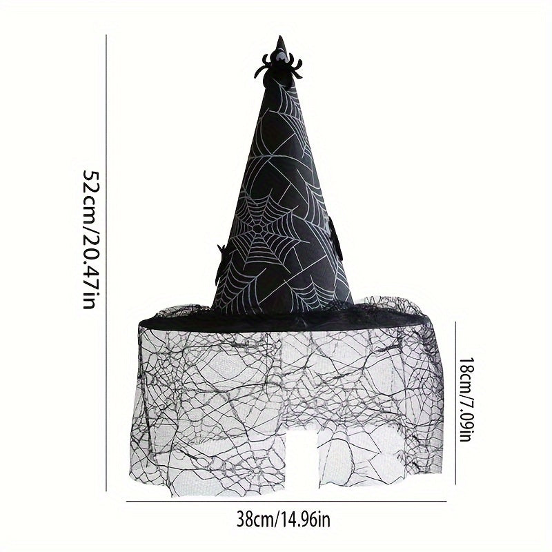 Funky Witch Hat w/ Spider Web Veil for Costume Party