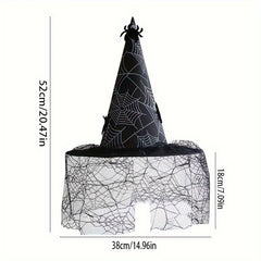 Funky Witch Hat w/ Spider Web Veil for Costume Party
