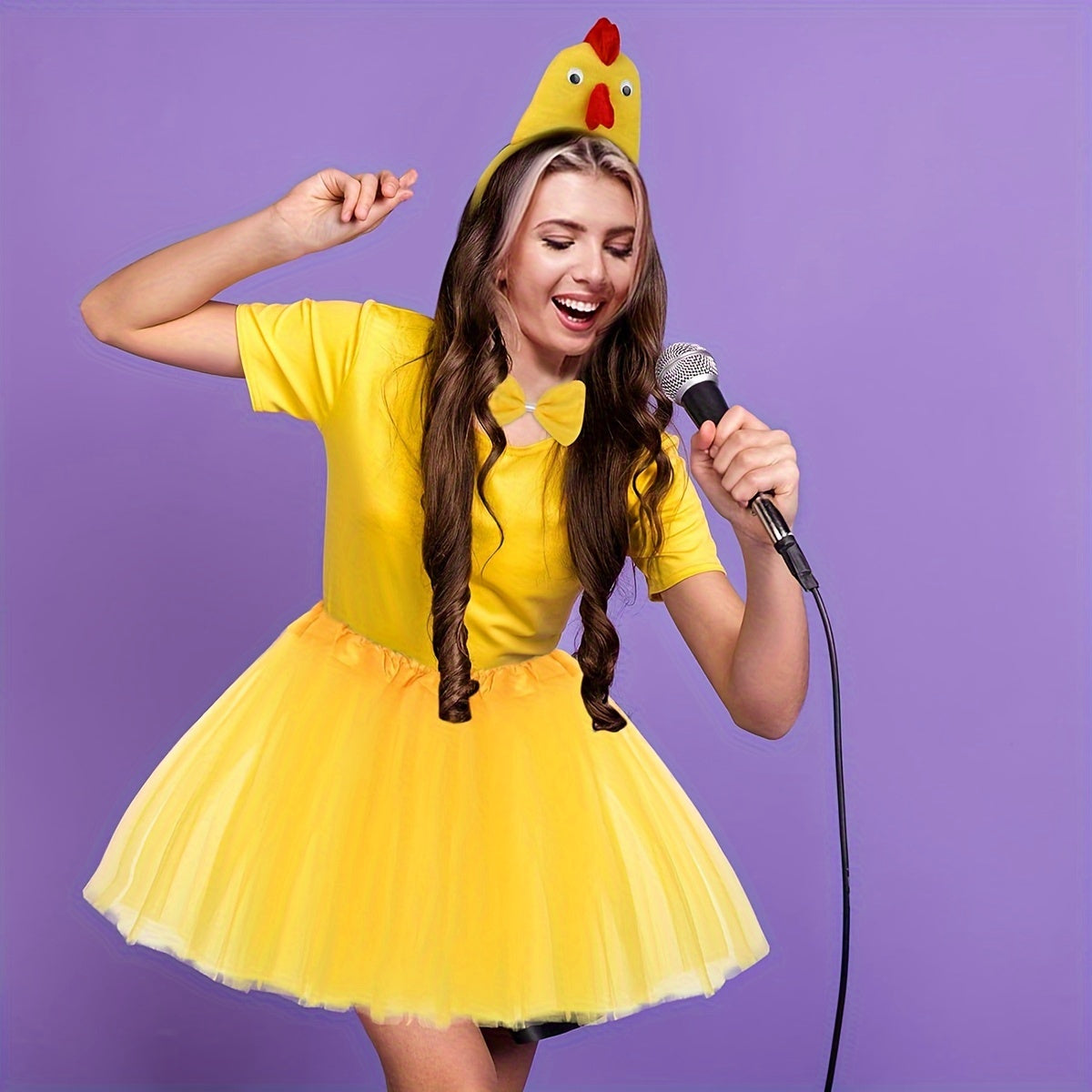 Adorable Chicken Costume Set, 3D Headband, Bow Tail, Short Skirt, Party Dress Up
