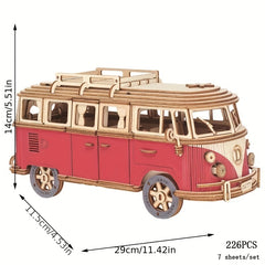 3D Wooden Puzzle Camping Car Model Educational Building Block Toy