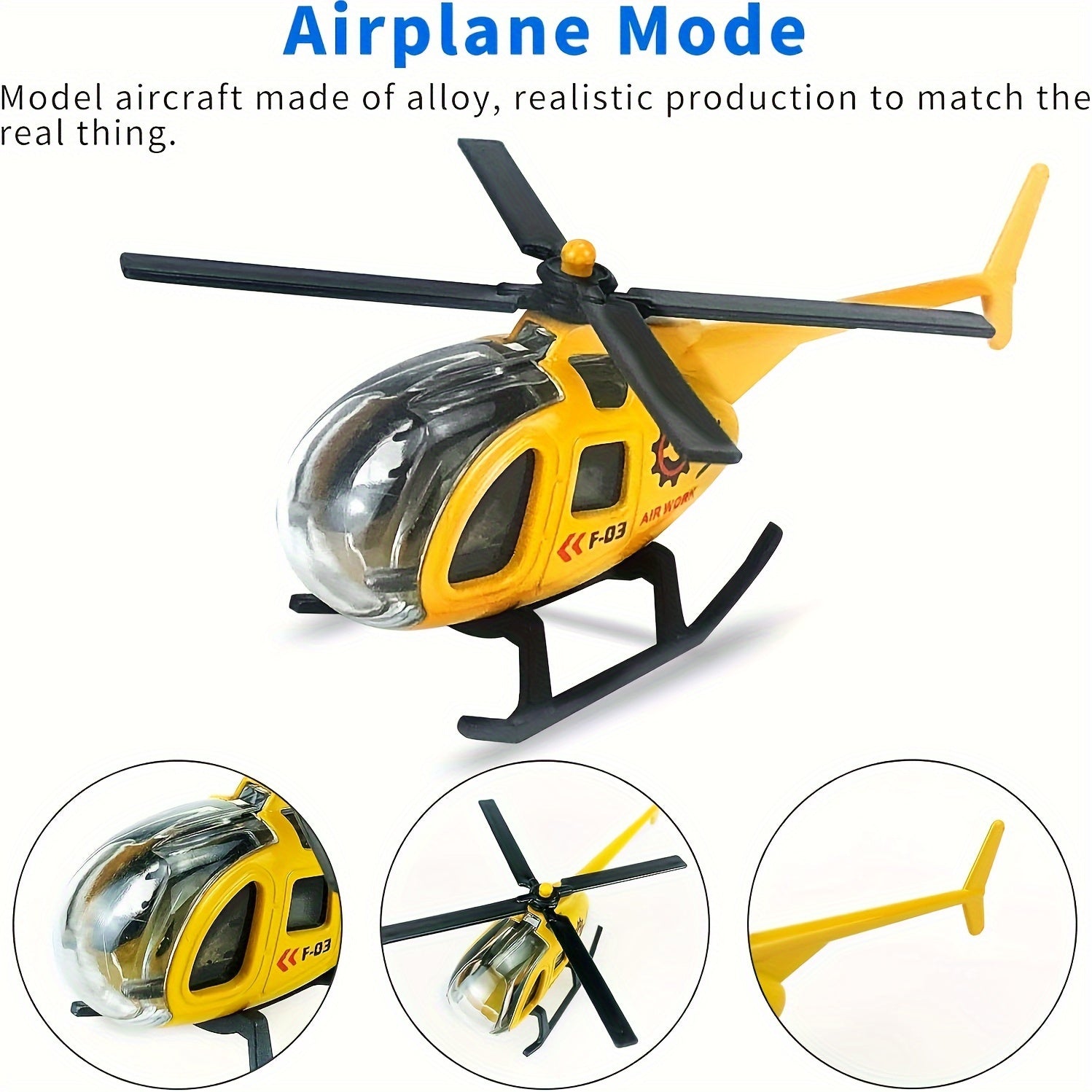 Set of 4 Alloy Mini Helicopters Toy Set for Kids 3-6 Years