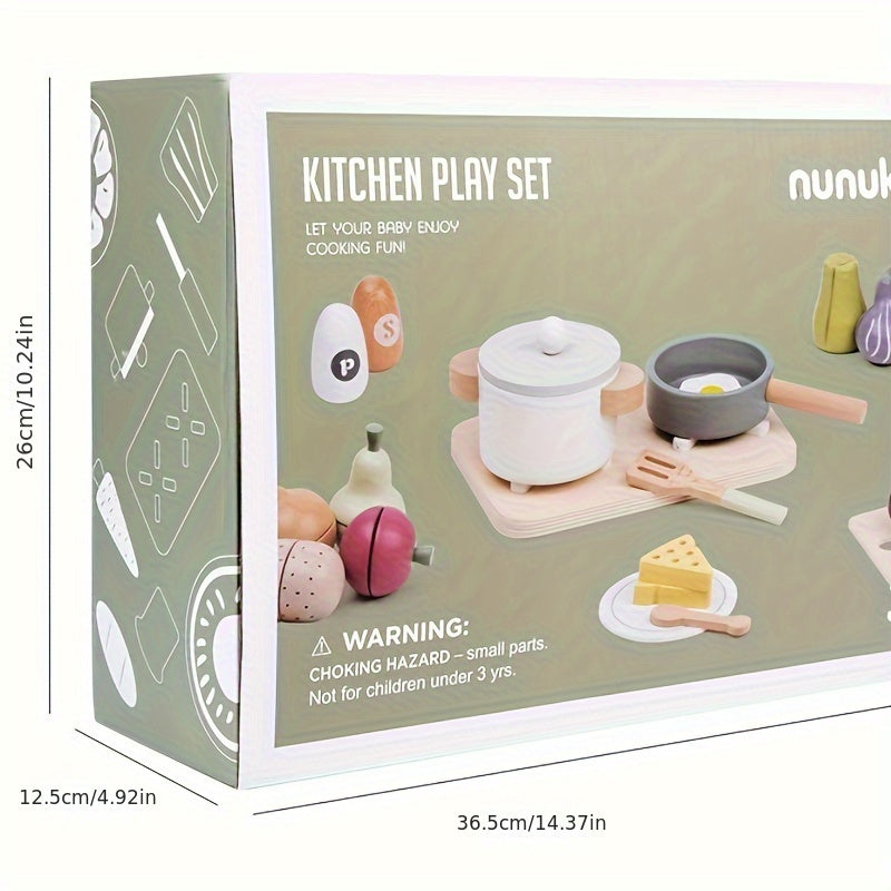 Wooden Play Food Set 42pcs Kitchen Toys Storage Basket Pretend Food Accessories