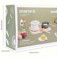 Wooden Play Food Set 42pcs Kitchen Toys Storage Basket Pretend Food Accessories