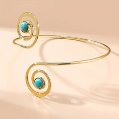 Boho Vintage Turquoise & Gold Spiral Cuff Arm Bracelet