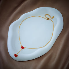 Double Heart Pendant Necklace Red Enamel Finish