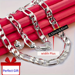 925 Silver Plated Chain Necklace Unisex Retro Style Jewelry