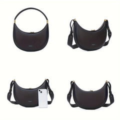 Women's Brown Crossbody Bag Solid Magnetic Closure Faux Leather Purse