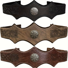 Medieval Embossed PU Leather Headwear Men's Adjustable Headband Retro Roleplay