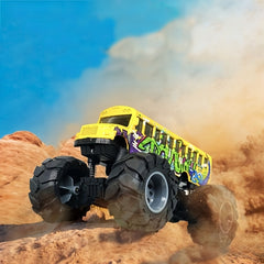 Alloy Monster Truck School Bus Toy Pull Back Action Big Wheels Durable Plastic