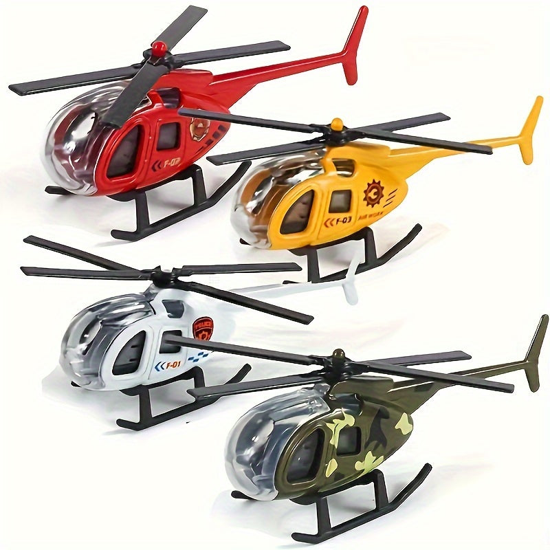 Set of 4 Alloy Mini Helicopters Toy Set for Kids 3-6 Years