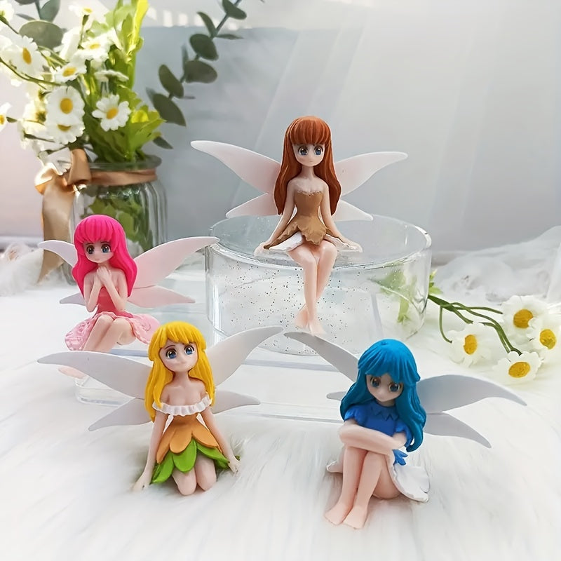 4pcs Flower Fairy Pixie Fly Wing Miniatures Girl Figurines Fairy Garden