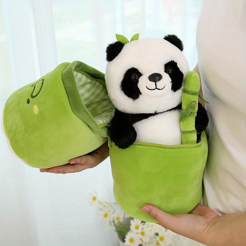 Cute Panda Plush Toy with Bamboo Tube, Anime Inspired Collectible Figure