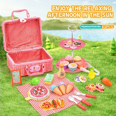 43PCS Picnic Basket Toy Set with Play Food & Cake Educational Kitchen Playset