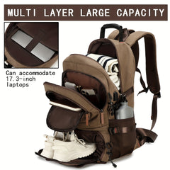 Large Capacity Hiking Backpack with Shoe Compartment and Laptop Sleeve