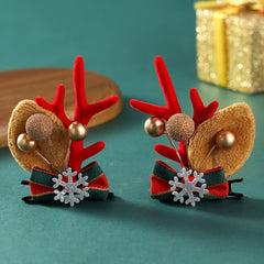 2pcs Christmas Hair Clips with Antlers & Snowflake Bow