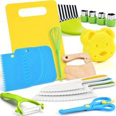 17-Piece Kitchen Tools Set with Safe Knives, Cutters, Board - Eid