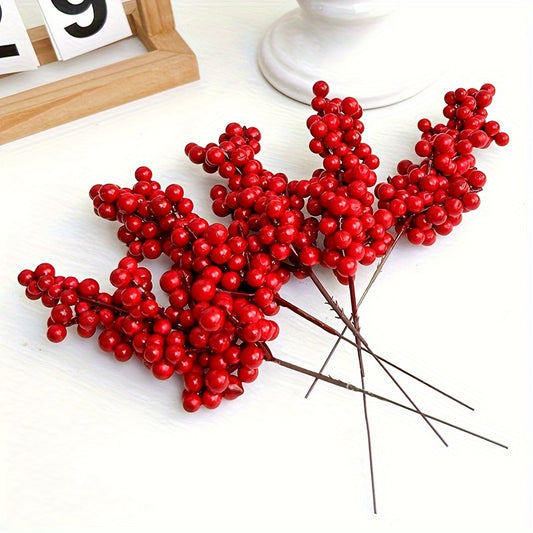 12pcs Artificial Red Berries Christmas Tree Decoration DIY Holiday Supplies