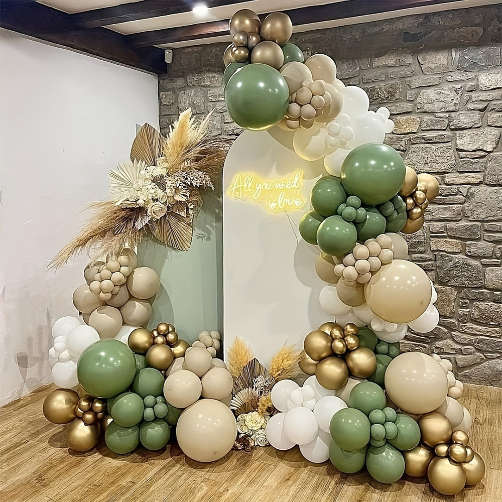 30Pcs Green Golden Confetti Latex Balloons for Jungle Wedding Decorations