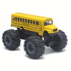 Alloy Monster Truck School Bus Toy Pull Back Action Big Wheels Durable Plastic
