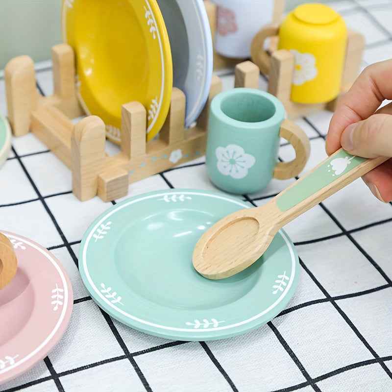 Kids Wooden Play Kitchen Set with Utensils & Food - Perfect for Ages 3-6
