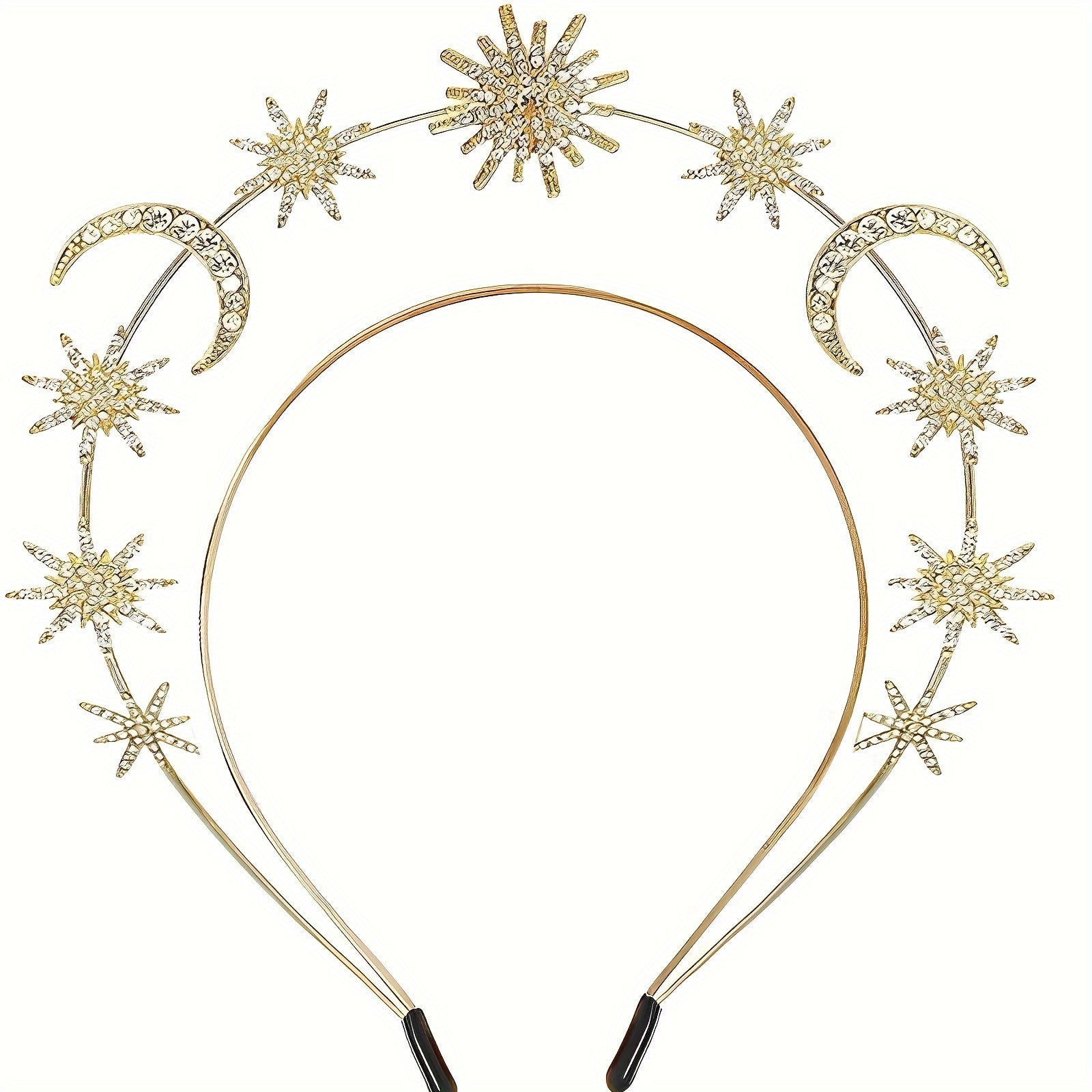 Glam Star & Moon Headband Alloy Crystal Accent Comfortable Wear