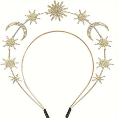 Glam Star & Moon Headband Alloy Crystal Accent Comfortable Wear