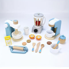 Wooden Kitchen Toy Playsets with Coffee Machine Juicer & Mixer