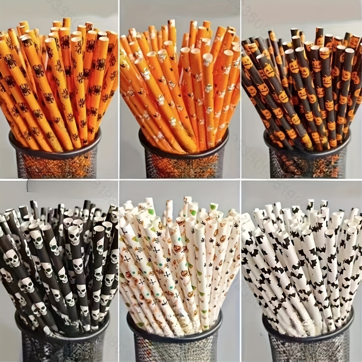 Halloween Paper Straws 50 Pack Biodegradable Skull Patterns Cocktail Accessories