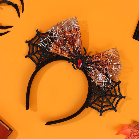 Halloween Spider Ears & Bow Headband with Red Rhinestone Costume Accessory