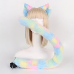 2pcs Faux Fur Cat Tail & Animal Ears Set