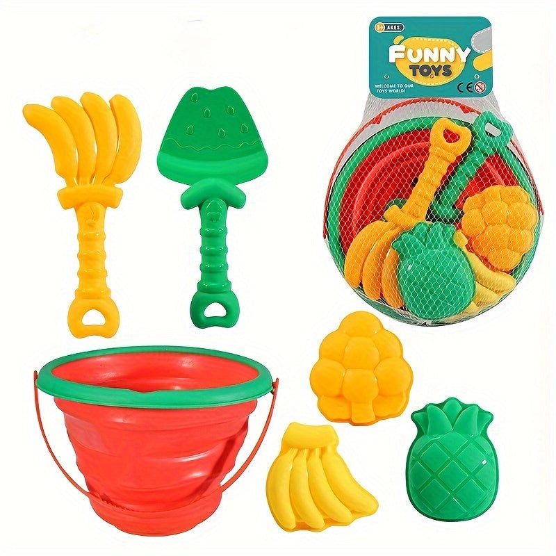 Kids' 5-Piece Beach Sand Toy Set with Bucket & Shovels - Durable PP Material