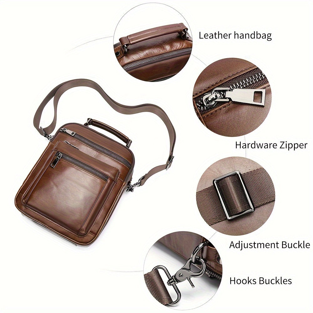 Casual Men's Leather Messenger Bag Shoulder Bag with Multiple Pockets