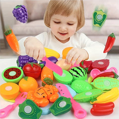 25PCS Kids Play Food Set for Pretend Play Realistic Toy Fruit & Vegetable Cuttin
