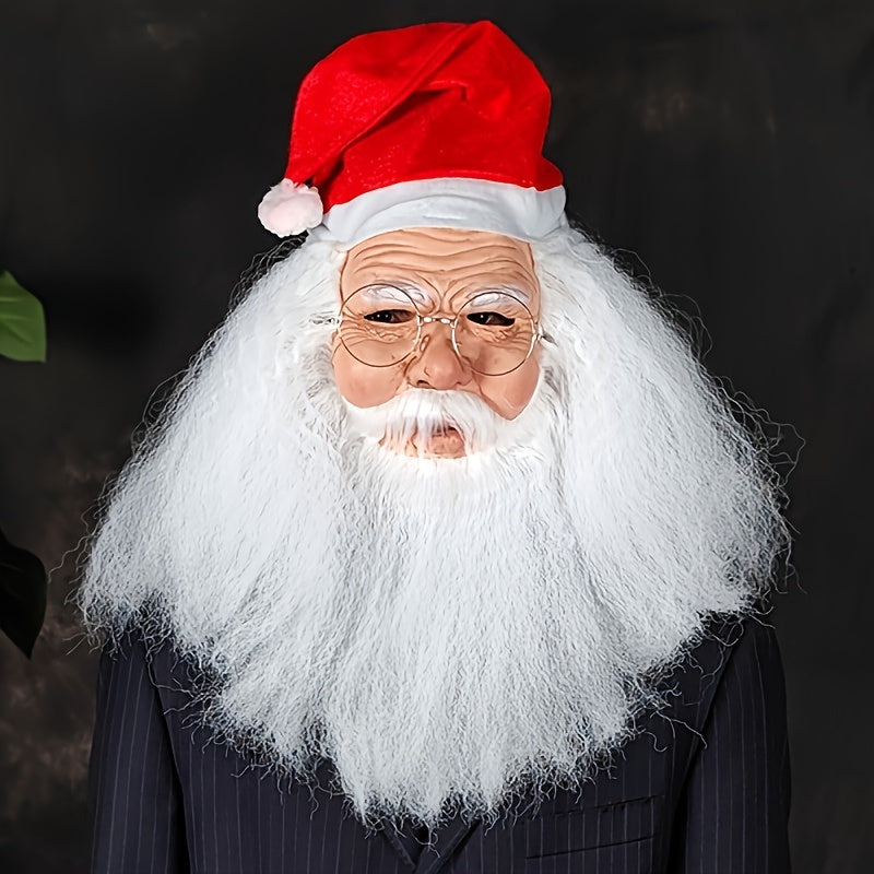 Latex Santa Mask with Realistic Beard for Christmas Cosplay