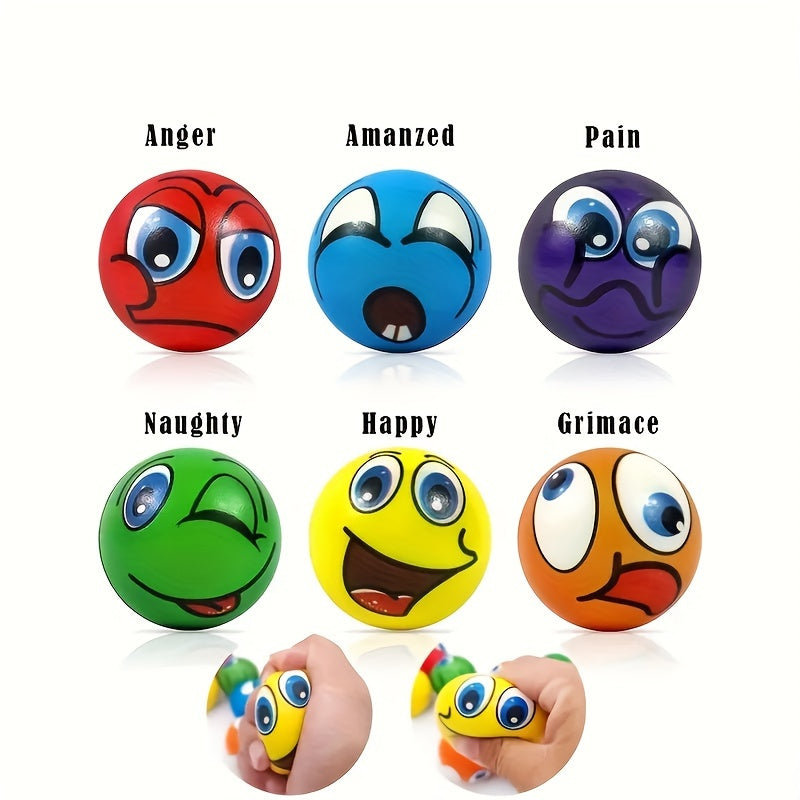 6 Pack Cartoon Stress Relief Balls Mixed Emotional Expression Squeeze Toys