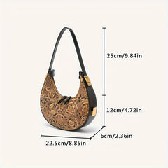 Vintage Crescent Flower Embossed Shoulder Bag Retro Hobo Underarm Purse