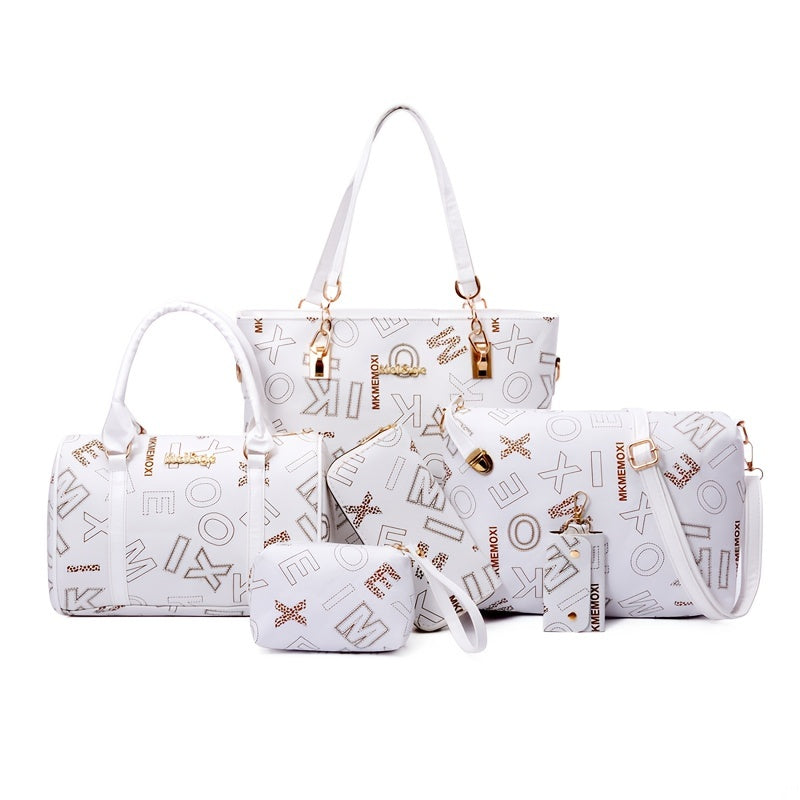 6pcs Retro Letter Print Bag Set Tote Crossbody Clutch