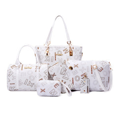 6pcs Retro Letter Print Bag Set Tote Crossbody Clutch