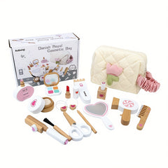 Wooden Pretend Play Makeup Set for Girls Kit with Realistic Cosmetics