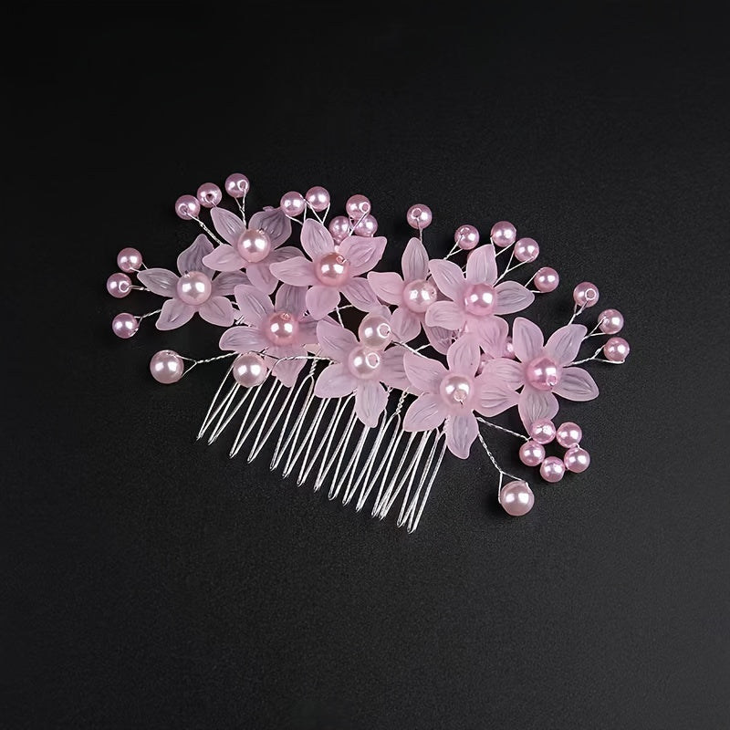 Faux Pearl Flower Hair Comb Chignon Wedding Bridal Hair Access