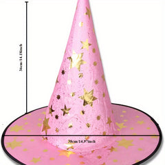 Spooky Witch Hat with Star Accents for Halloween & Magician Costumes