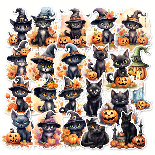 50 Retro Cat Halloween Stickers for Scrapbooking Waterproof
