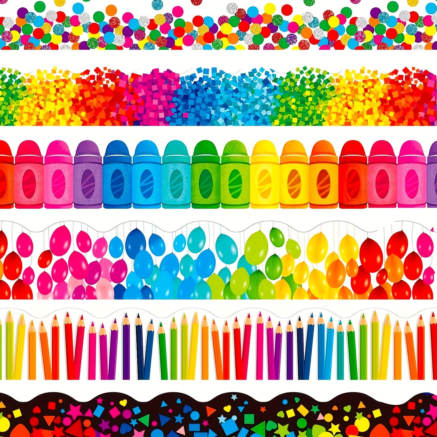 60 Ft Vibrant Crayon Die Cut Rolled Border Sticker Back to School Decoration